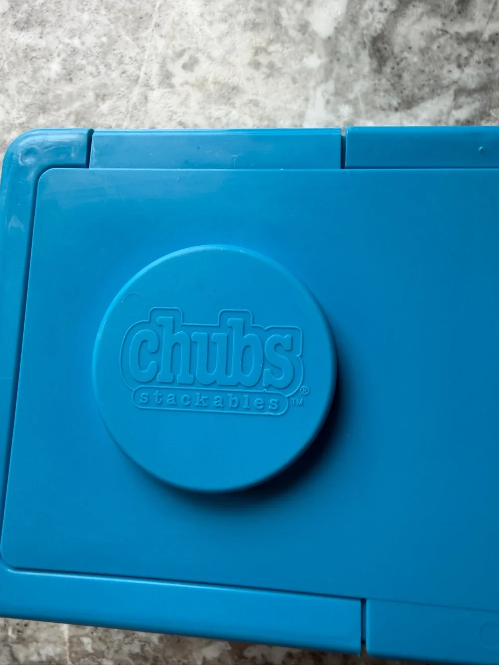 Vintage Chubs Stackables Blue Storage Wipes Container L&F Products Plastic lego